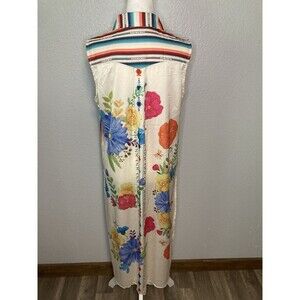 Western Long Duster Kimono Shirt Dress M Boho Flowy Hippie Floral Fairy Button